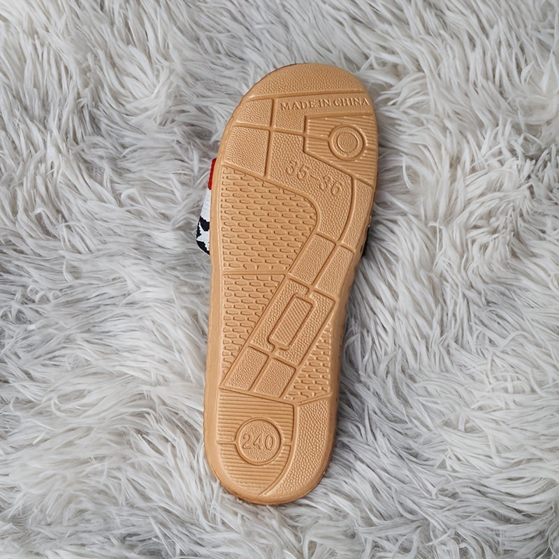Women's Colorblock Flat Slides Star Pattern Linen Shoes