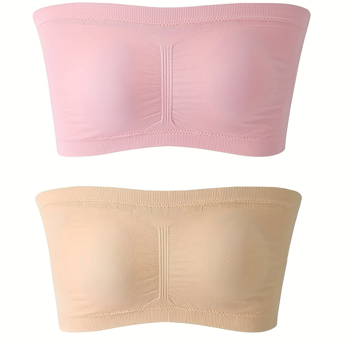 2 Pack Plus Size Tube Bra Set Women's Solid Wireless Removable Pad