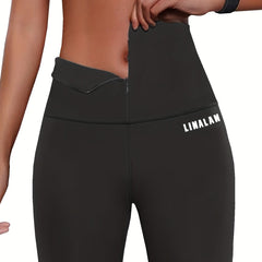 Sports Leggings Women's Plus Letter Print Half Zipper Wide Waistband