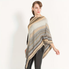 Bat Sleeve Pullover Striped Shawl Knit Wrap for Women