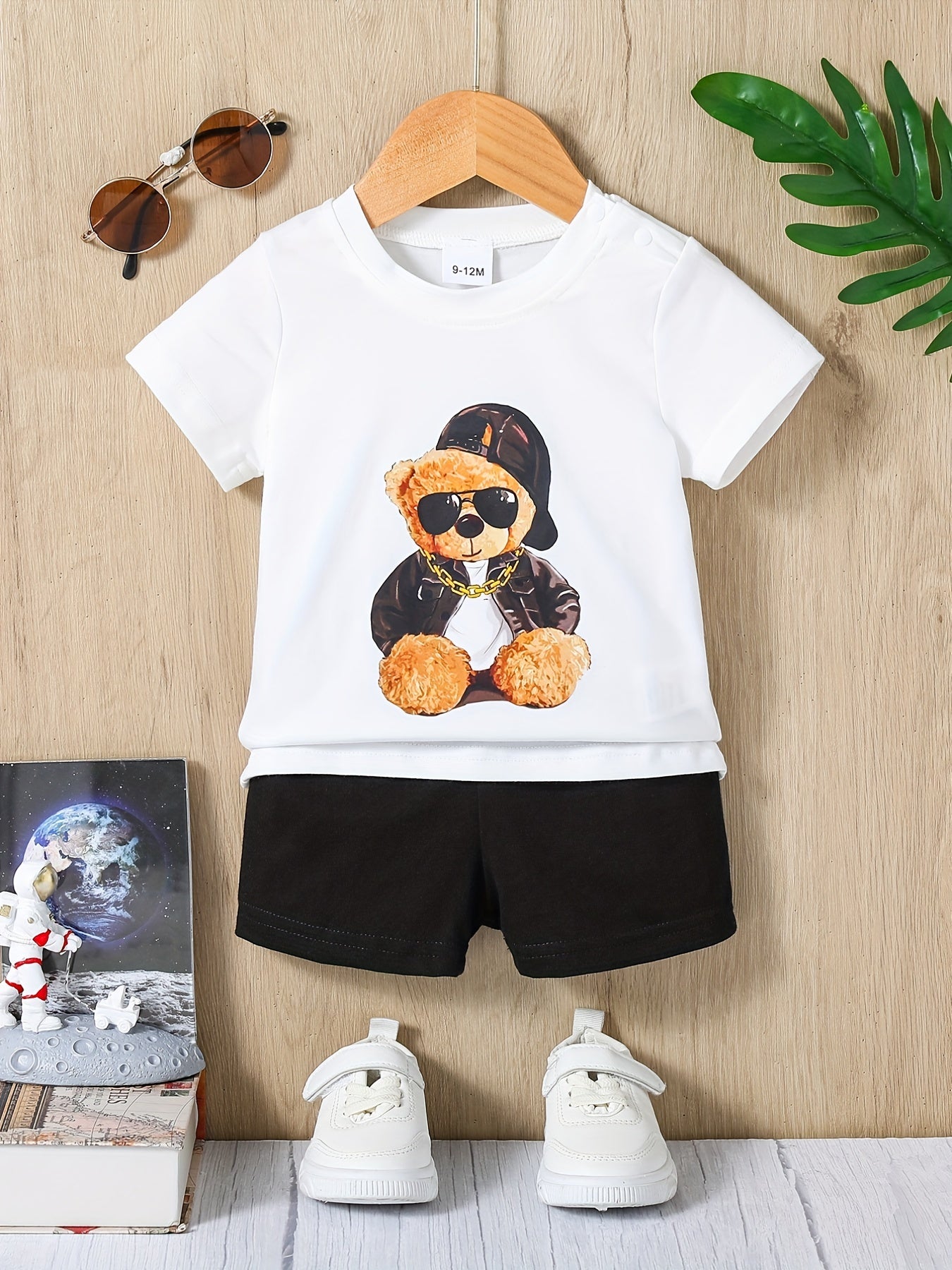 Toddler Bear Graphic T shirt & Shorts Set with Pop Bag and Toy