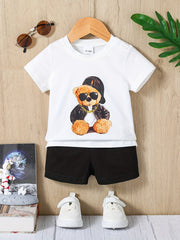 Toddler Bear Graphic T shirt & Shorts Set with Pop Bag and Toy