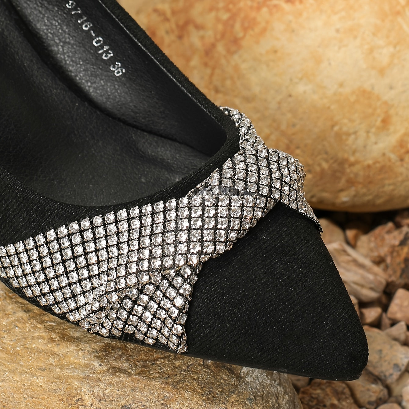 Rhinestone Kitten Heel Pointed Toe Shoes