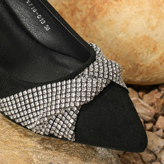 Rhinestone Kitten Heel Pointed Toe Shoes