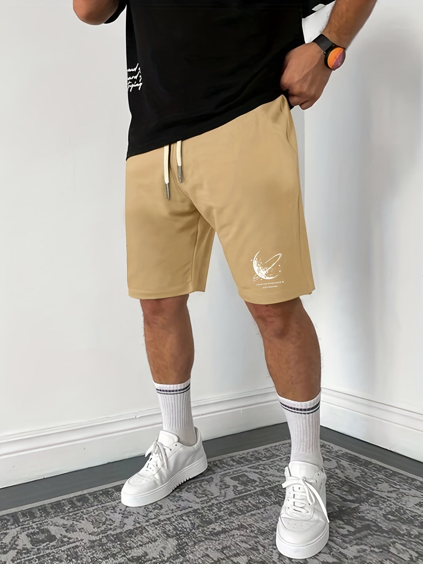 Men's Planet Print Drawstring Comfy Shorts with Pocket