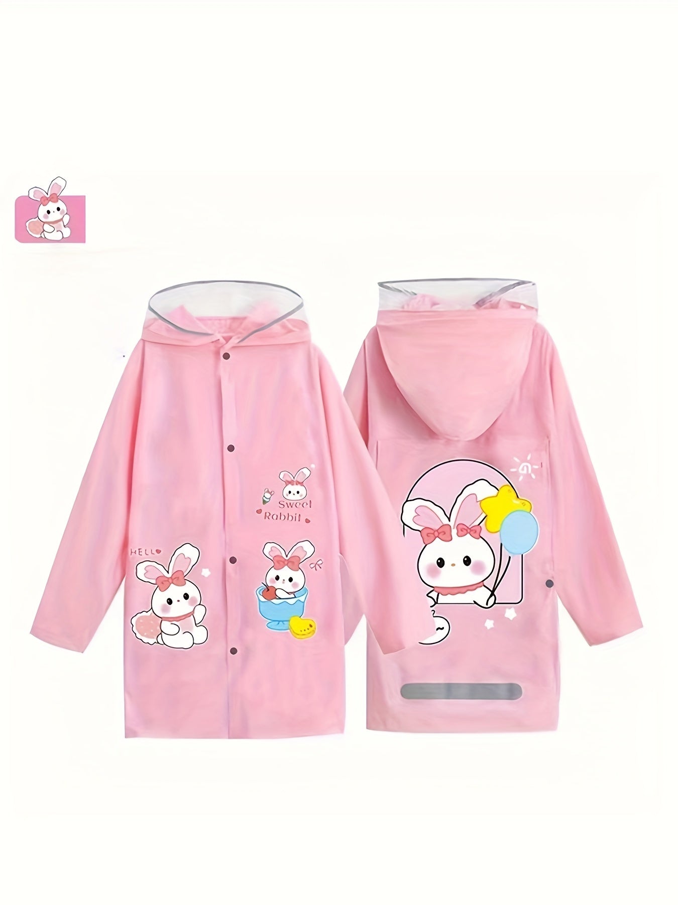 Bunny Graphic PVC Long Sleeve Raincoat For Kids