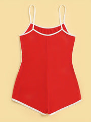 Lips Print Slip Pajama Romper Scoop Neck Sleeveless Lingerie & Sleepwear