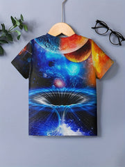 3D Space Graphic T shirt for Boys Breathable & Stretchy Summer Tee for Kids