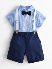 Toddler Boys Striped Bow Tie Top & Suspender Shorts Summer Set