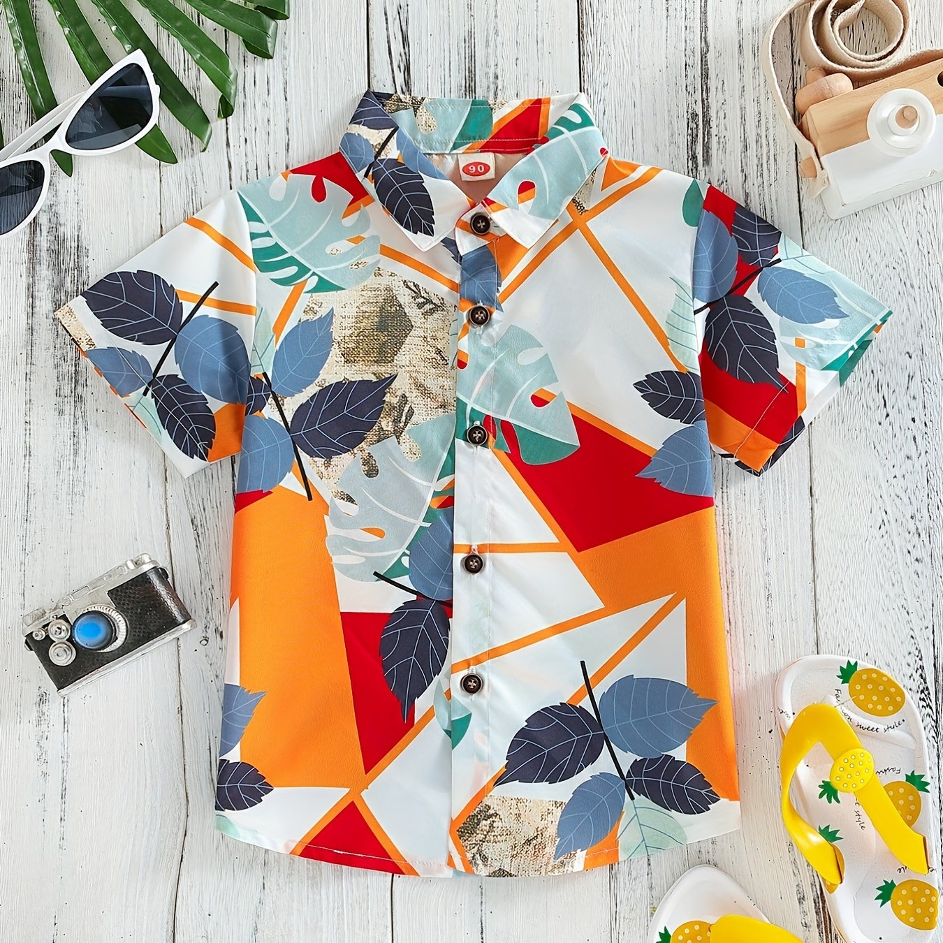 Boys Leaf Print Short Sleeves Shirt For Summer Kids Clothes