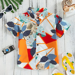 Boys Leaf Print Short Sleeves Shirt For Summer Kids Clothes