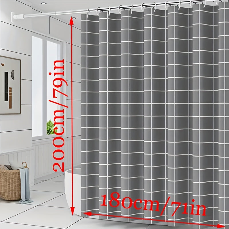 Grey Checkered Shower Curtain PEVA Material Waterproof