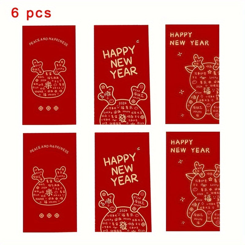 6pcs Cartoon Spring Dragon Year Red Envelope Lucky Money Packet