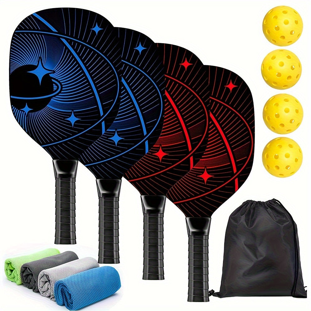 Wooden Pickleball Paddle Set with 4 Rackets, 4 Balls, Towels & Bag