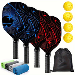 Wooden Pickleball Paddle Set with 4 Rackets, 4 Balls, Towels & Bag