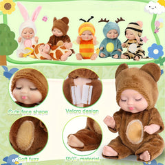 6 Mini Baby Dolls & 4" Plush Animal Easter Egg Set