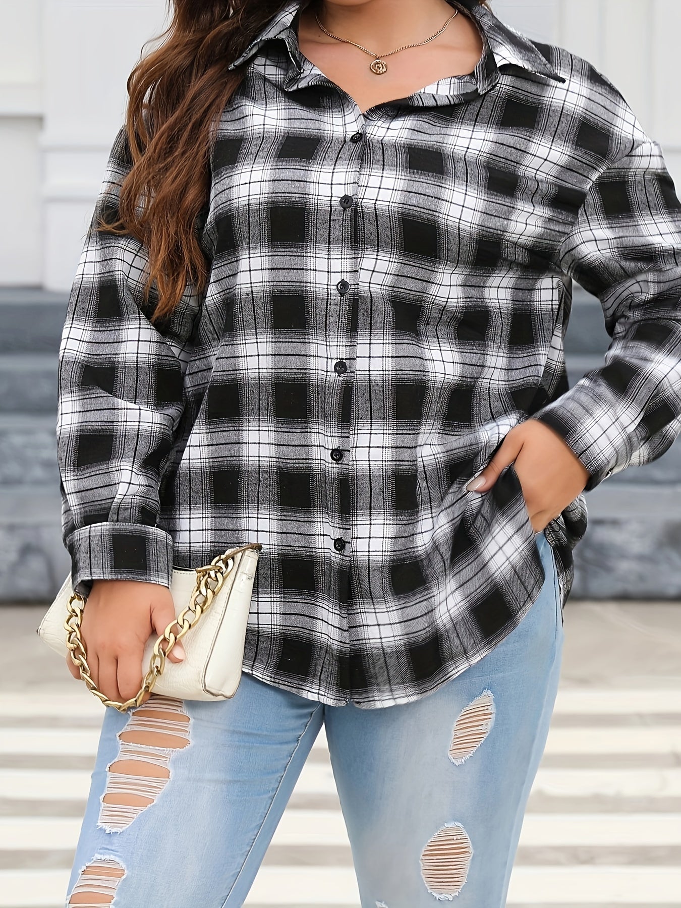 Plaid Print Long Sleeve Button Up Shirt