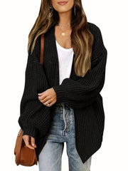 Solid Knit Cardigan Open Front Long Sleeve Sweater Women's Clothing