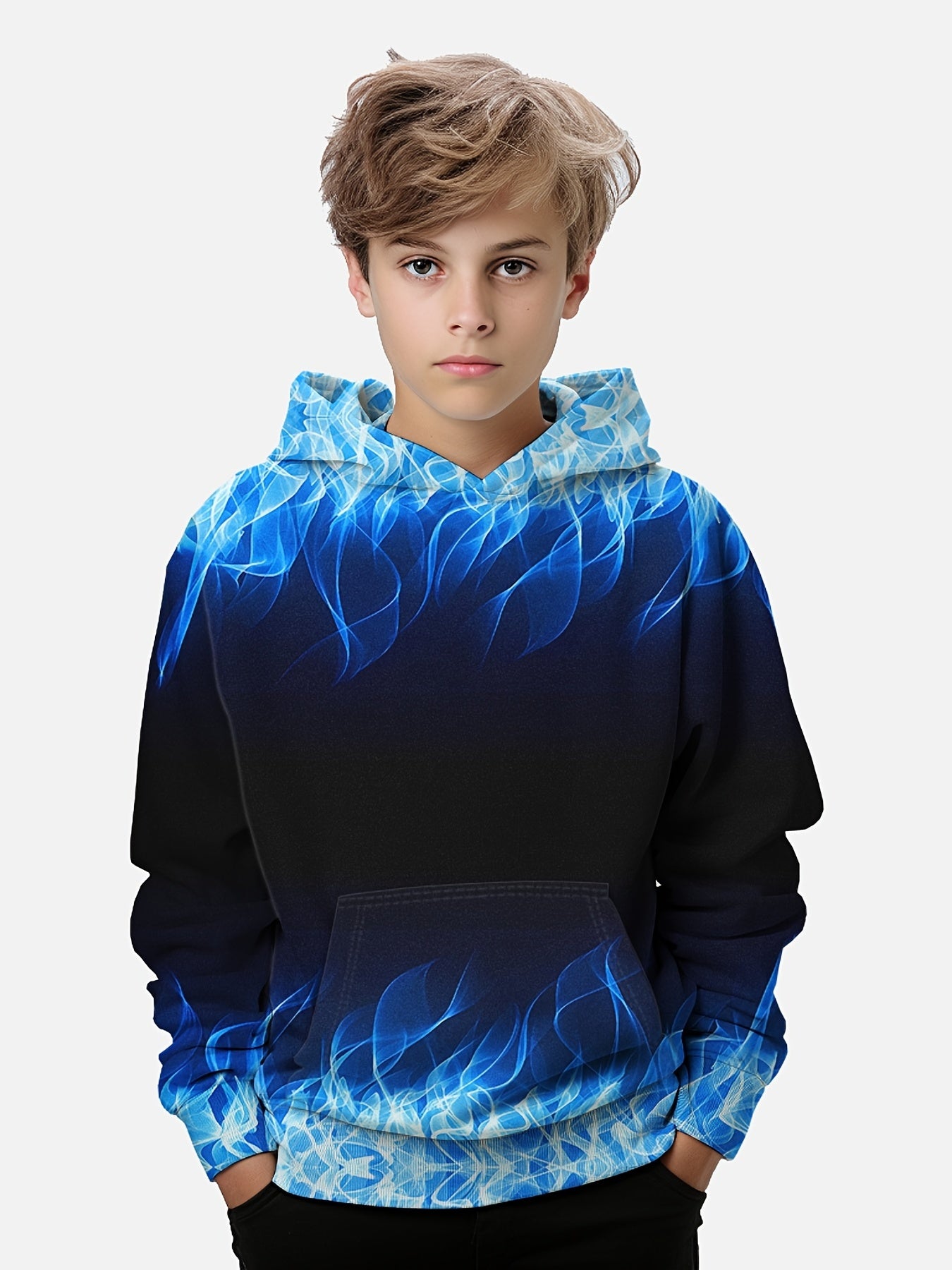 Boys 3D Print Flame Graphic Hoodie