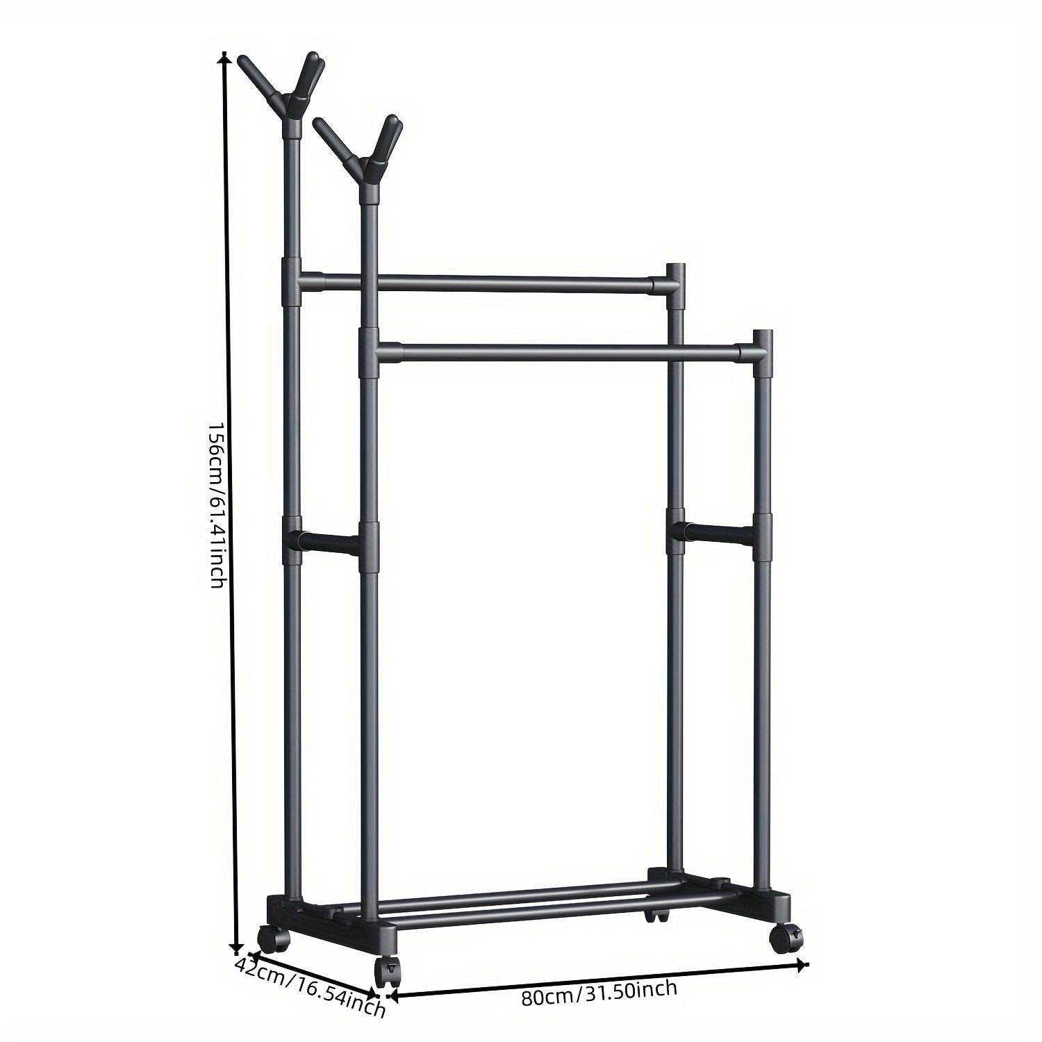 Double pole Coat Rack With Pulley 2 layer Clothes Rack Floor standing Coat Rack