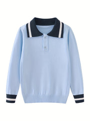 Boys Preppy Long Sleeve Polo Shirt Lightweight Comfy Tops