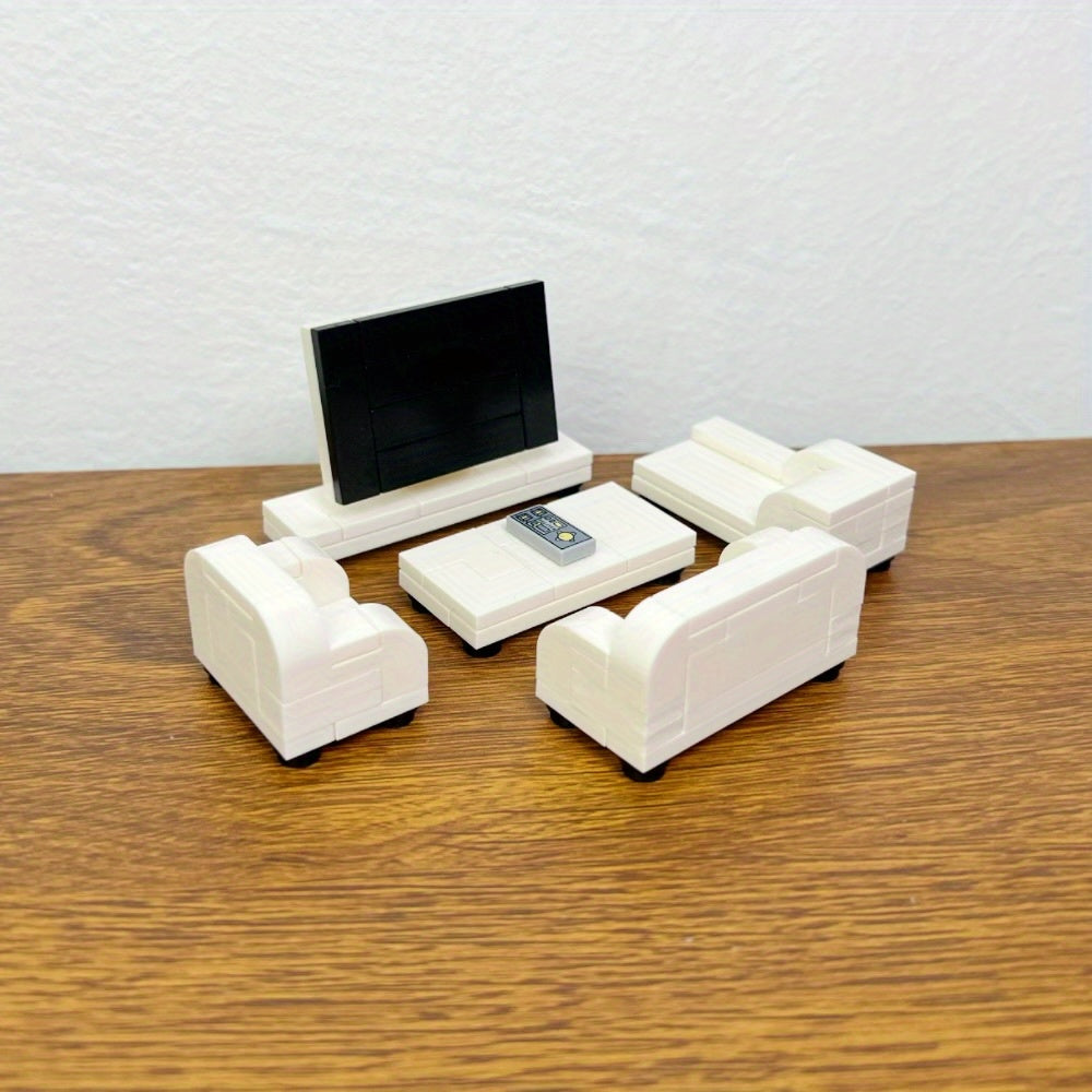 House Furniture Building Blocks Toys Set Living Room Kitchen TV Bed