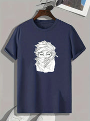 Masked Man Sketch Print Men's Comfy T shirt Active Slightly Stretch