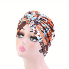 Leopard Boho Print Turban Cap Cotton Elastic Head Wrap Knotted Bonnet Head Scarf