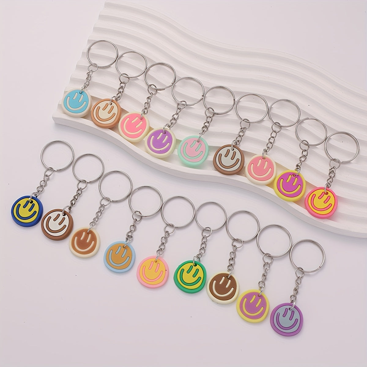 18pcs Cartoon Smile Face Keychain PVC Key Ring Luggage Bag Charm Gift