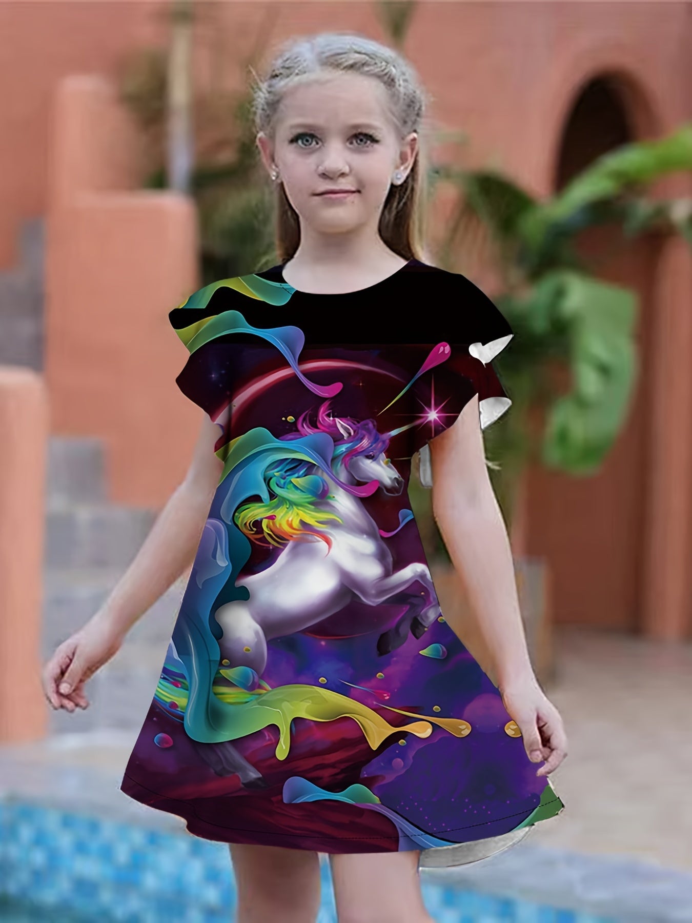 Summer Girls 3D Print Dresses Kids Party Princess Dress