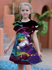 Summer Girls 3D Print Dresses Kids Party Princess Dress