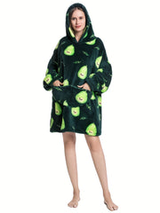 Avocado Pattern Sherpa Fleece Hooded Blanket Women's Nightgown