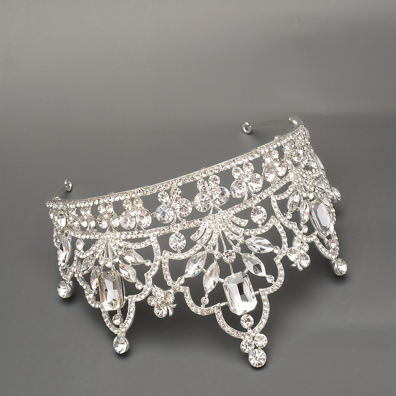 Silver Rhinestone Crown for Bride's Headwear Wedding Jewelry