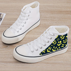 Ghost Face Print Plush Lined Chunky Canvas Sneakers