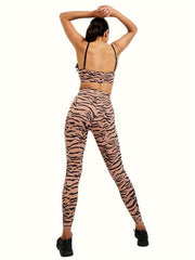 2pcs Leopard Print Yoga Set Cami Tank Top & Leggings Suit Women's Activewear