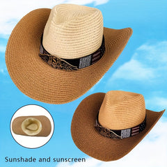 Casual Two Tone Straw Hat With Small Wings Pentagram