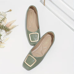Metal Decor Ballet Flats Green Soft Sole Slip On Shoes