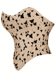 Butterfly Print Corset Bustier Tummy Control Lace Up Body Shaper