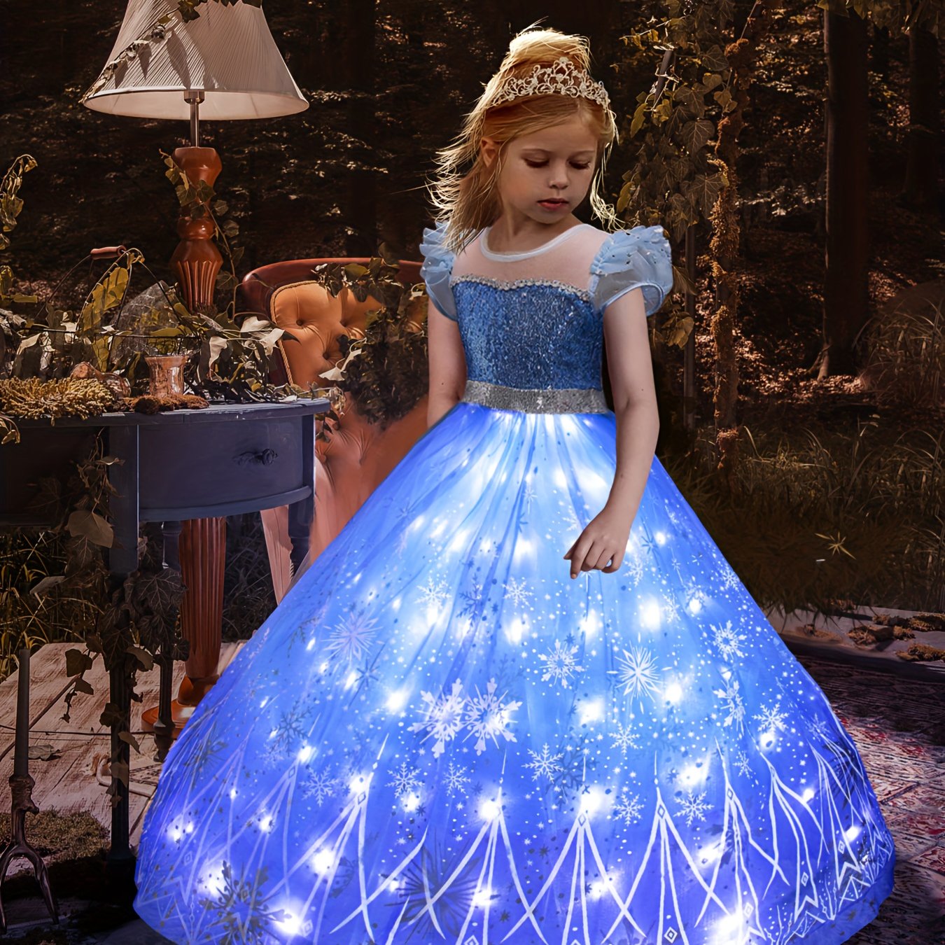 Princess LED Dress Sequin Puff Sleeve Tulle Costume