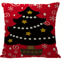 Christmas Linen Pillow Covers Tree Puppy Print Throw Pillowcase