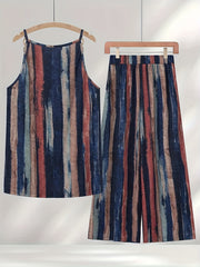 Striped Tank Top & Wide Leg Pants Set for Women