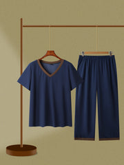 Colorblock V Neck Top & Wide Leg Pants 2 Piece Set