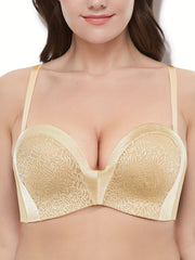 Floral Jacquard Criss Cross Bralette With Removable Straps