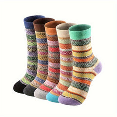 5 Pairs Winter Wool Couple Socks Warm Holiday Vintage Style