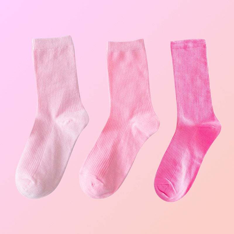 3 Pairs Women's Pink Solid Mid Tube Socks