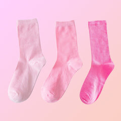 3 Pairs Women's Pink Solid Mid Tube Socks