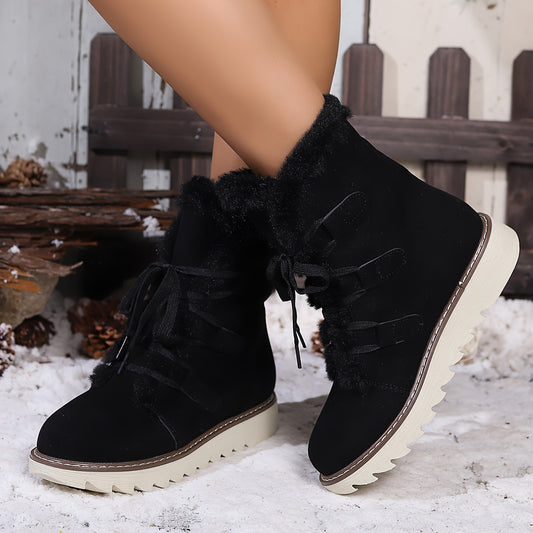 Women's Non slip Thickened Snow Boots Warm Lace Up Thick Bottom Snow Boots
