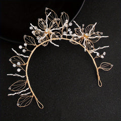 Golden Floral Rhinestone Bridal Headband