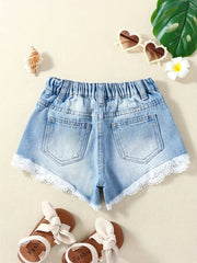 Toddler Girls Lace Denim Shorts Elastic Waist Regular Fit Jean Shorts