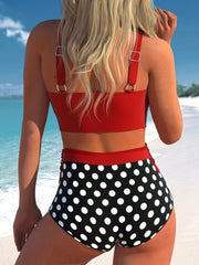 Sexy Bikini Set Cross Halter Top & Polka Dot Print